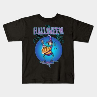 Cute Halloween Witch And Cat Kids T-Shirt